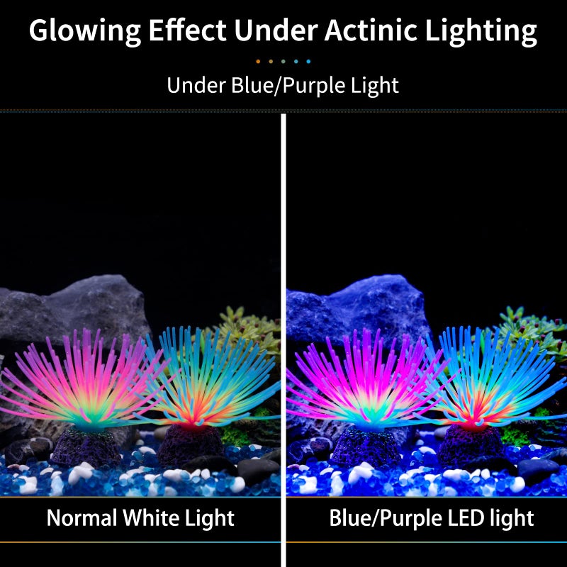 Uniclife Aquarium Imitative Rainbow and Iridescent Blue Sea Urchin Balls Artificial Silicone Ornament Set with Glowing Effect for Fish Tank Landscape Decoration - Image 3