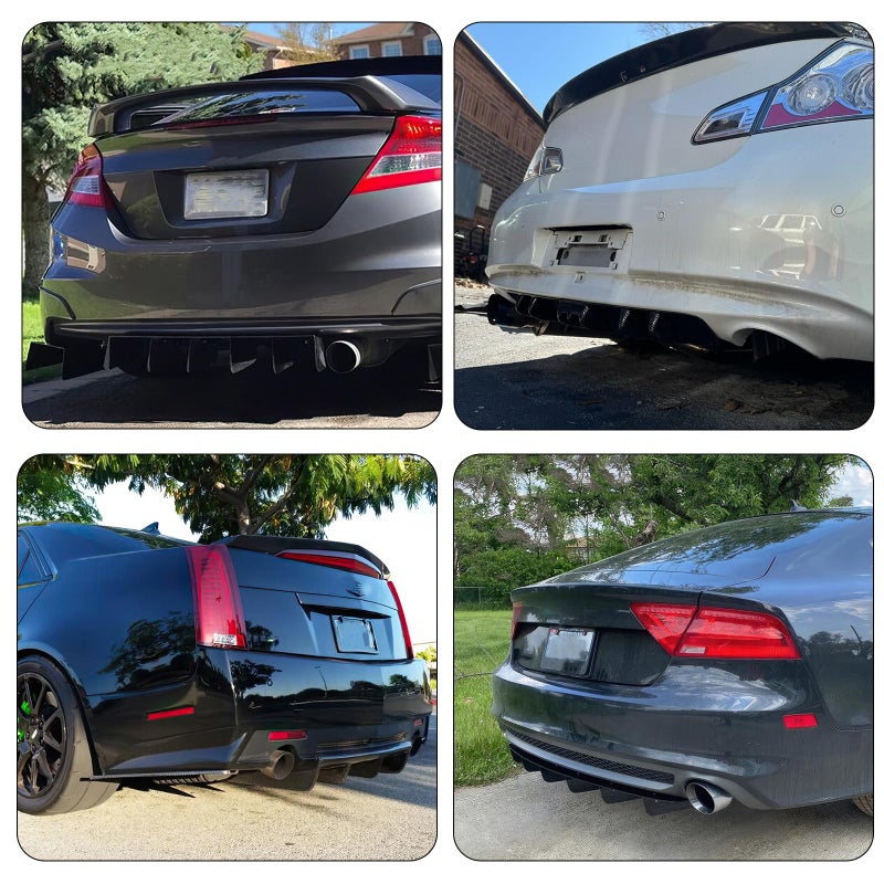 DREAMOTOR 33" Car Rear Bumper Lip, Universal Rear Diffuser Shark Fin Style Bumper, Wing Spoiler Splitter Spoiler, Compatible with Honda Civic Accord Volkswagen VW Jetta Audi A3 Ford Explorer Chrysler - Image 2