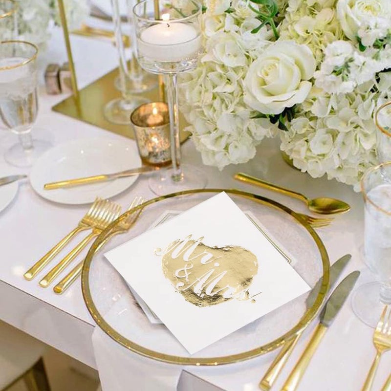 LiveBe 100 Pack of Paper Cocktail Napkins with Gold designFormal Dinner Anniversary Wedding Napkins for Tables Guestrooms Restrooms5 x 5 in3ply Gold heart - Image 4