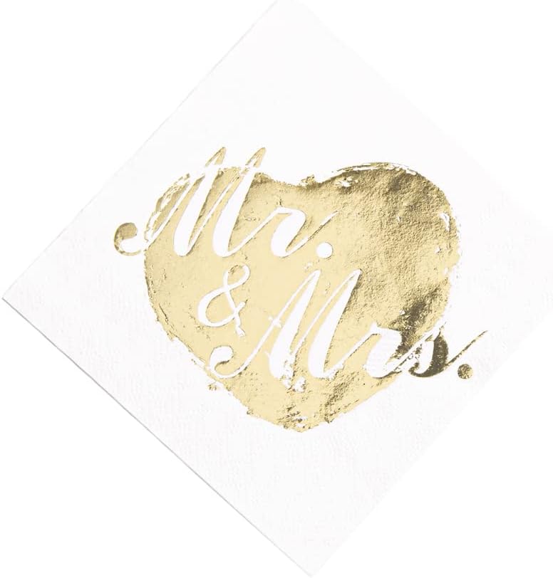 LiveBe 100 Pack of Paper Cocktail Napkins with Gold designFormal Dinner Anniversary Wedding Napkins for Tables Guestrooms Restrooms5 x 5 in3ply Gold heart - Image 1
