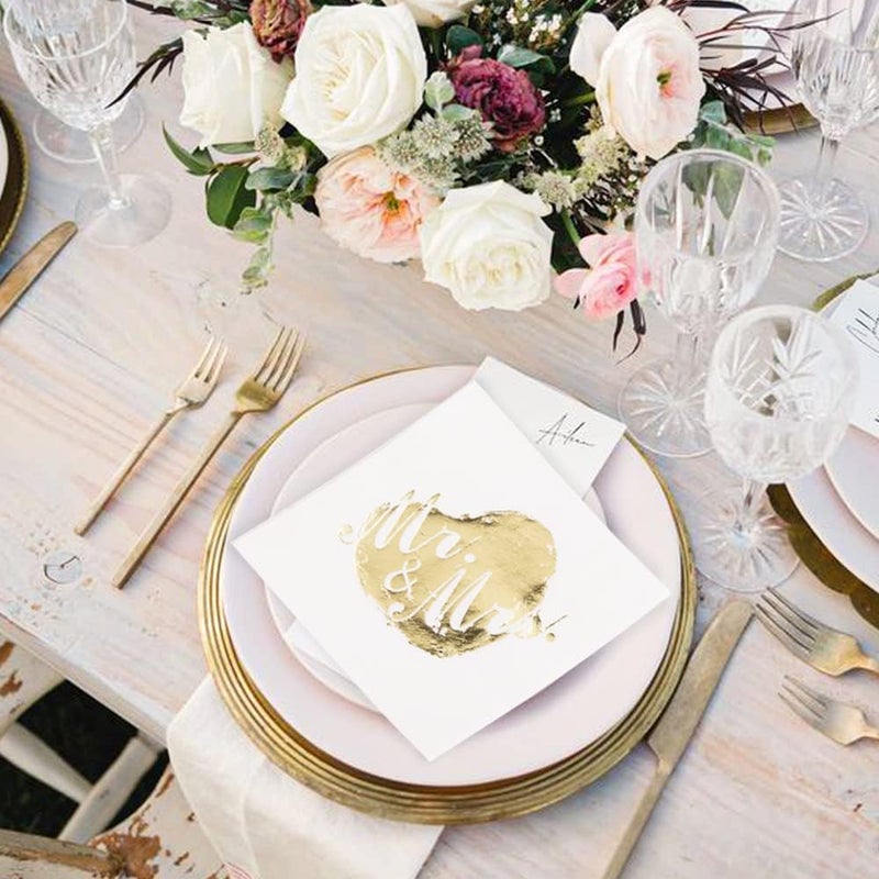 LiveBe 100 Pack of Paper Cocktail Napkins with Gold designFormal Dinner Anniversary Wedding Napkins for Tables Guestrooms Restrooms5 x 5 in3ply Gold heart - Image 5