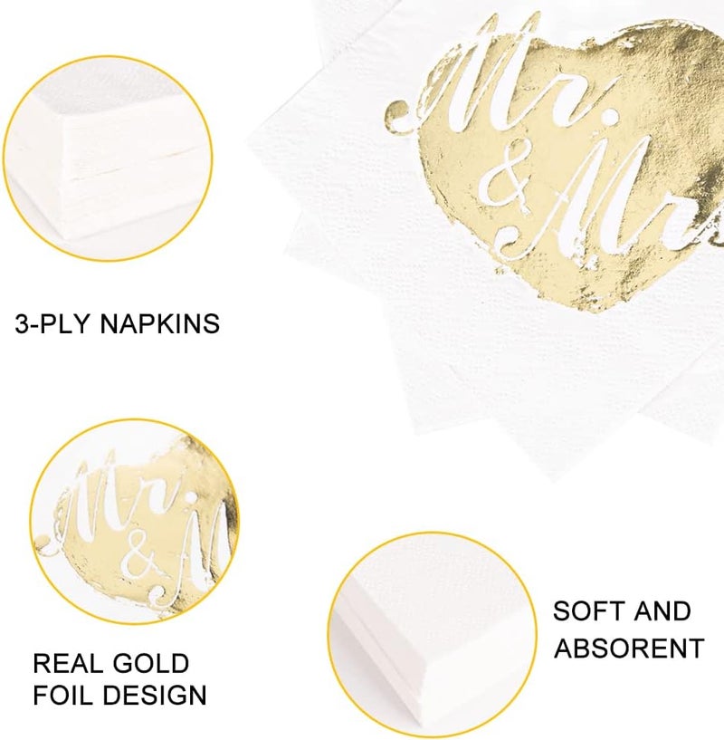 LiveBe 100 Pack of Paper Cocktail Napkins with Gold designFormal Dinner Anniversary Wedding Napkins for Tables Guestrooms Restrooms5 x 5 in3ply Gold heart - Image 3