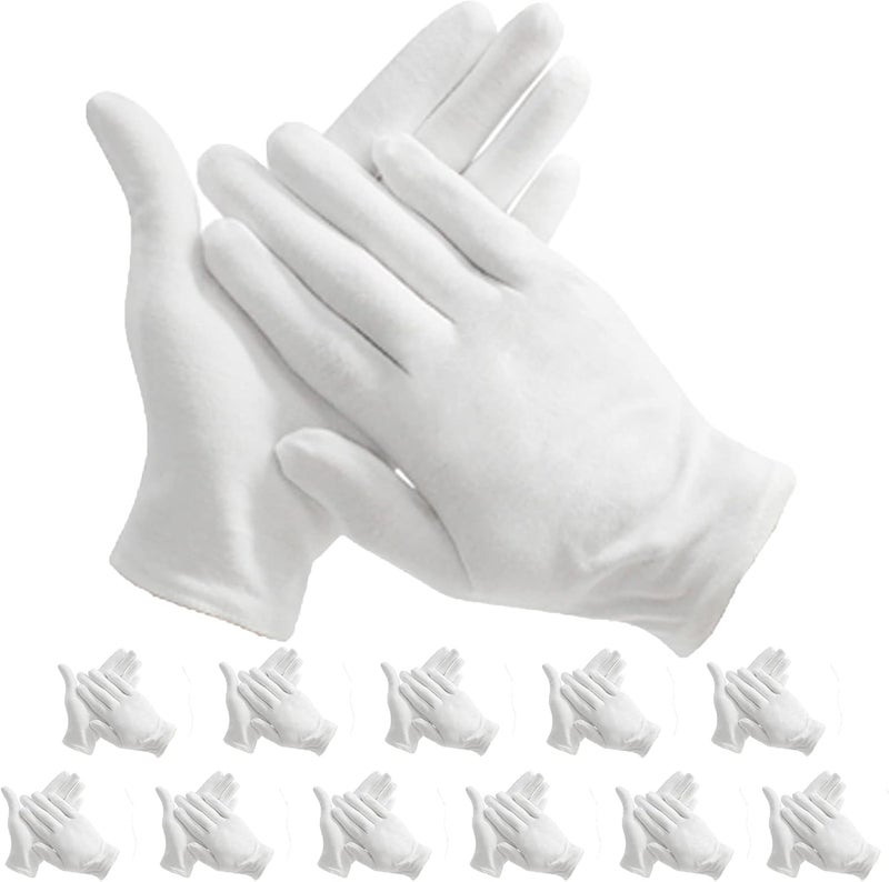 Maydahui 12 Pair White Cotton Gloves 9 inch Extra Large Size for Cosmetic Moisturizing Coin Jewelry Inspection Performance Driving Watch Repair Work Lining