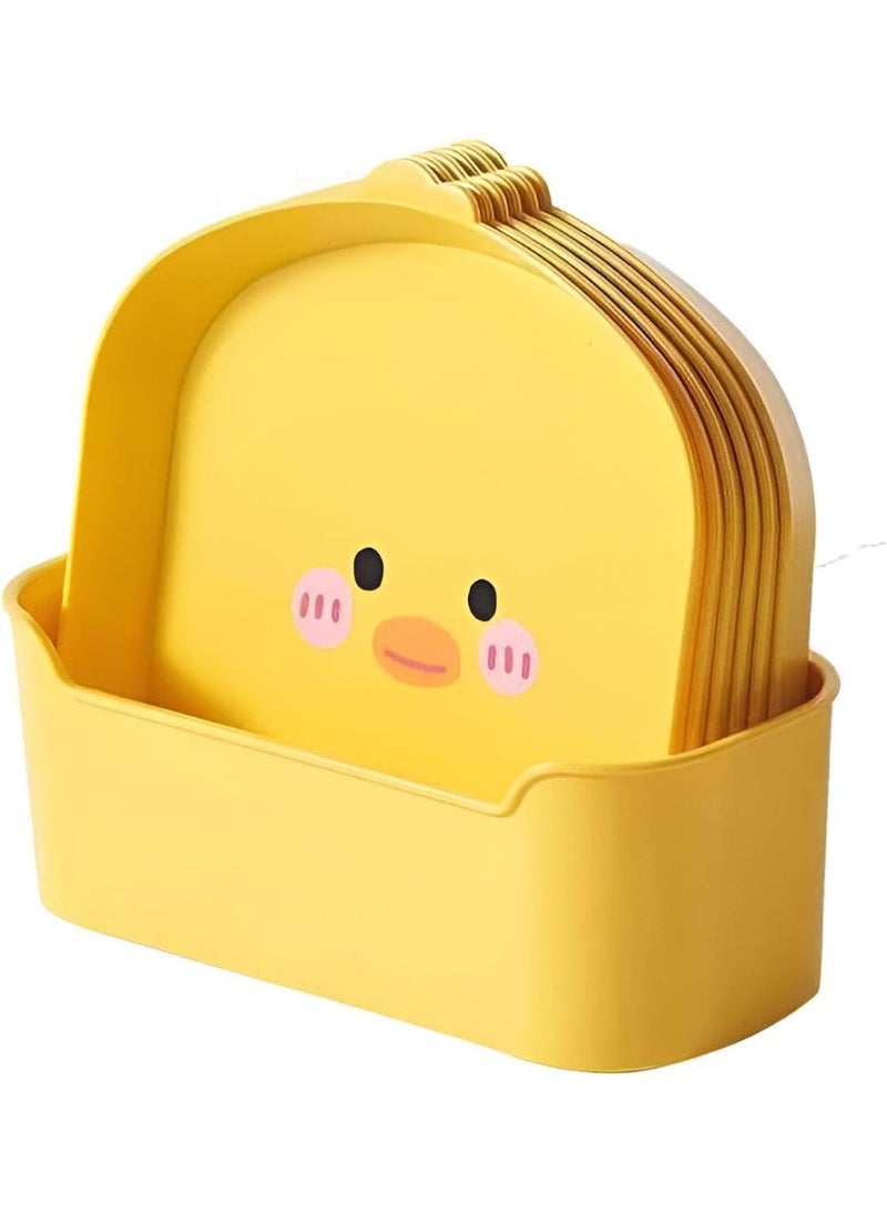 طقم أطباق بتصميم بطة مكون من 6 قطع مع حامل - أطباق عشاء ووجبات خفيفة قابلة للتكديس، خفيفة الوزن وسهلة التنظيف للأطفال والكبار (أصفر) - Image 1