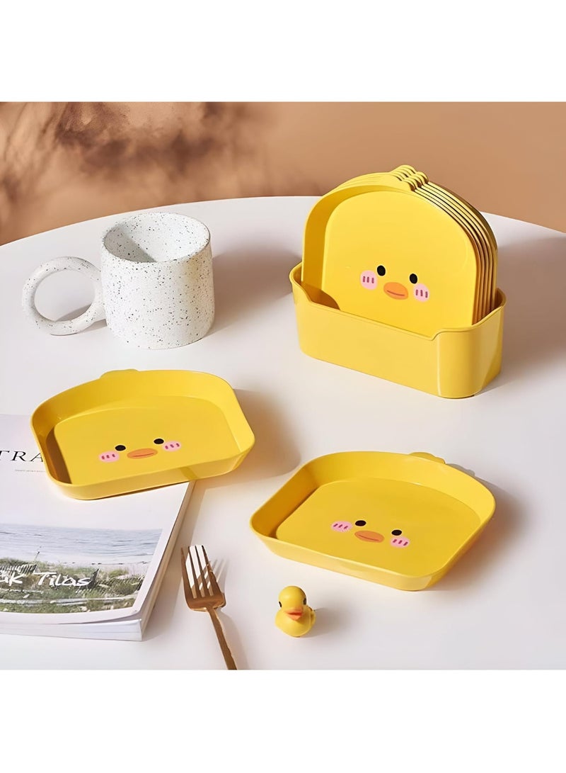 طقم أطباق بتصميم بطة مكون من 6 قطع مع حامل - أطباق عشاء ووجبات خفيفة قابلة للتكديس، خفيفة الوزن وسهلة التنظيف للأطفال والكبار (أصفر) - Image 5