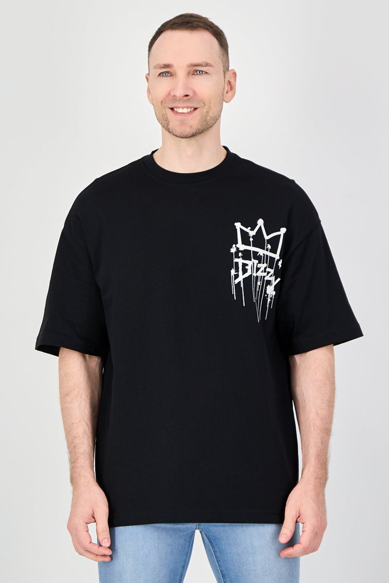Ketch Men Crew Neck Short Sleeve Graphic Print T-Shirt, Black - Image 1