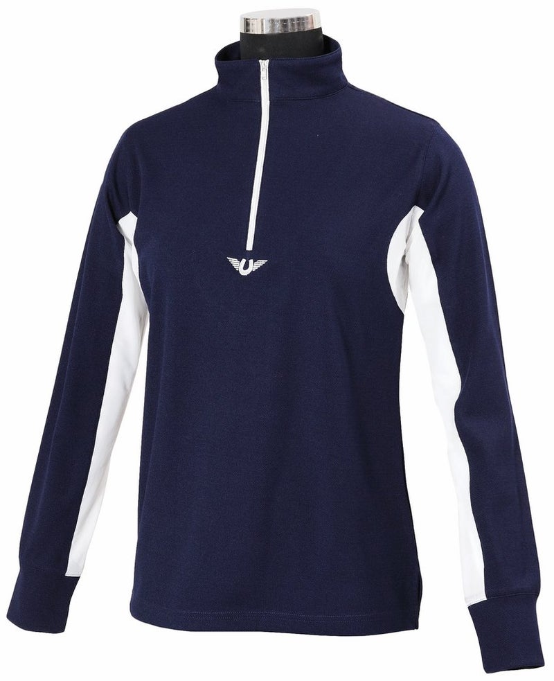 TuffRider Children's Ventilated Technical Long Sleeve Sport Shirt with Mesh, Navy, Large
