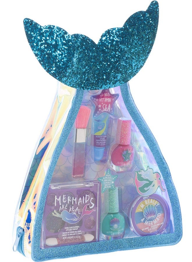 TOWNLEY GIRL Mermaid Vibes Makeup Set With 8 Pieces, Including Lip Gloss, Nail Polish, Body Shimmer And More In Mermaid Bag, Ages 3+ For Parties, Sleepovers And Makeovers - Image 1