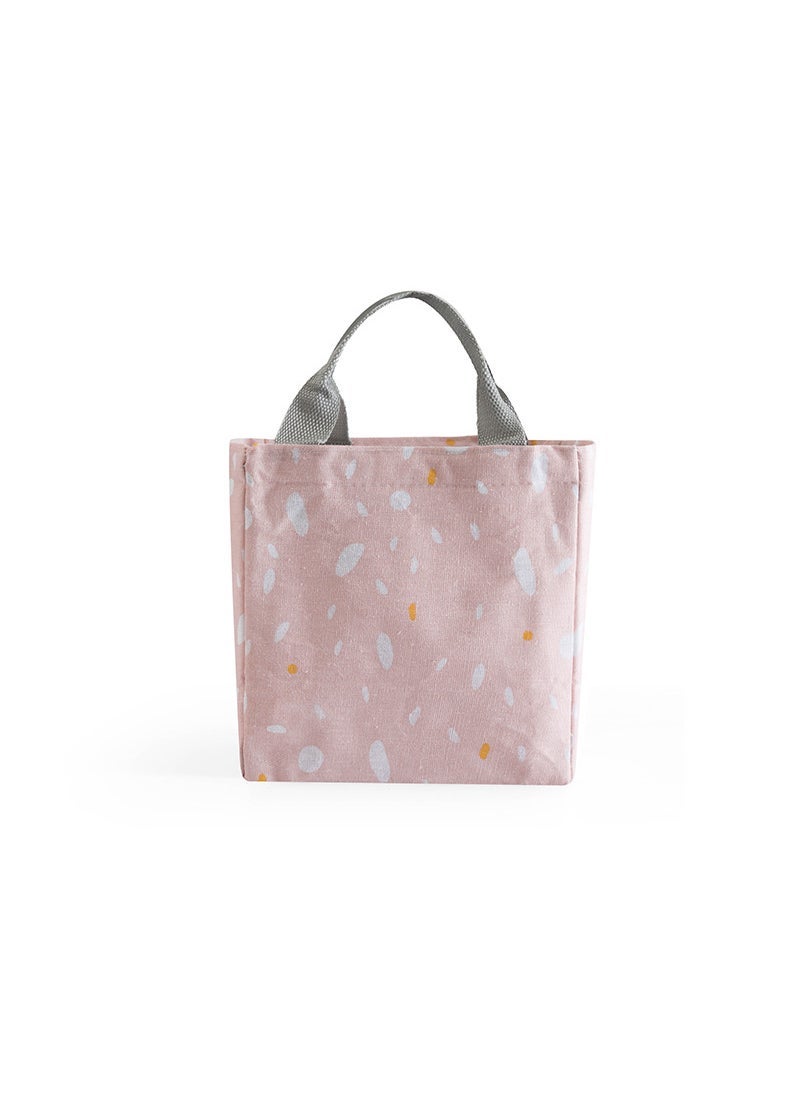 New Korean Lunch Box Bag Imitation Linen Bundle Heat Preservation Bag Hand Carrying Lunch Bag for Men and Women Students Fresh-keeping picnic bag Warm Day-Pink 