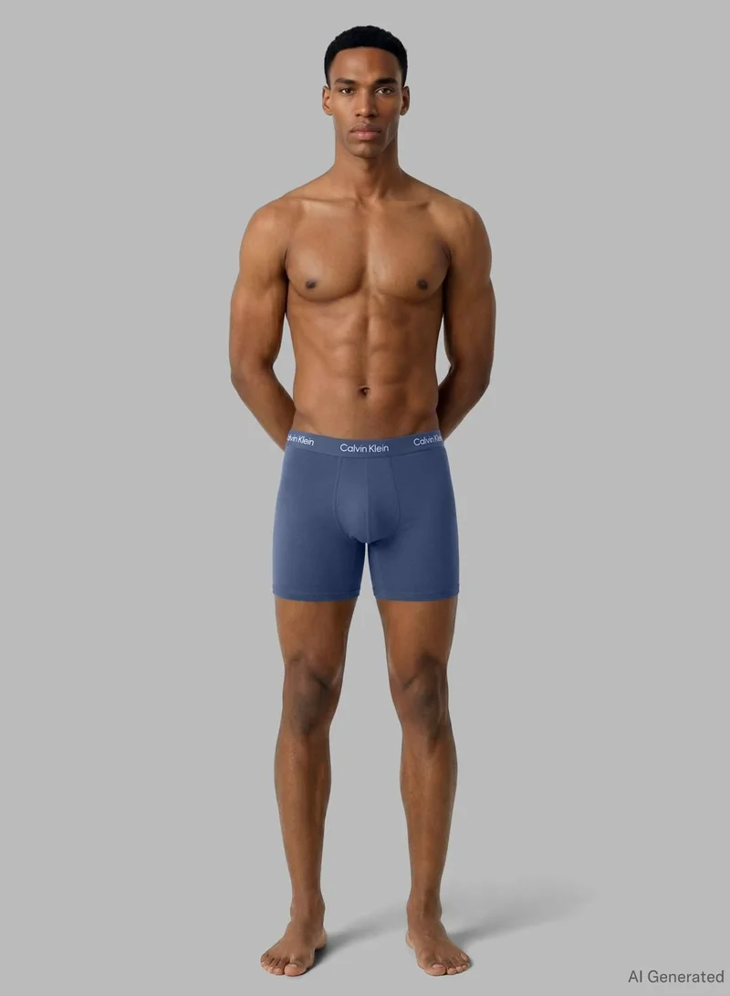CALVIN KLEIN DRIFTWOOD/ MOONLIGHT BLUE/ FANFARE 3 Pack Boxer Briefs - Cotton Stretch for Men | Best Price UAE