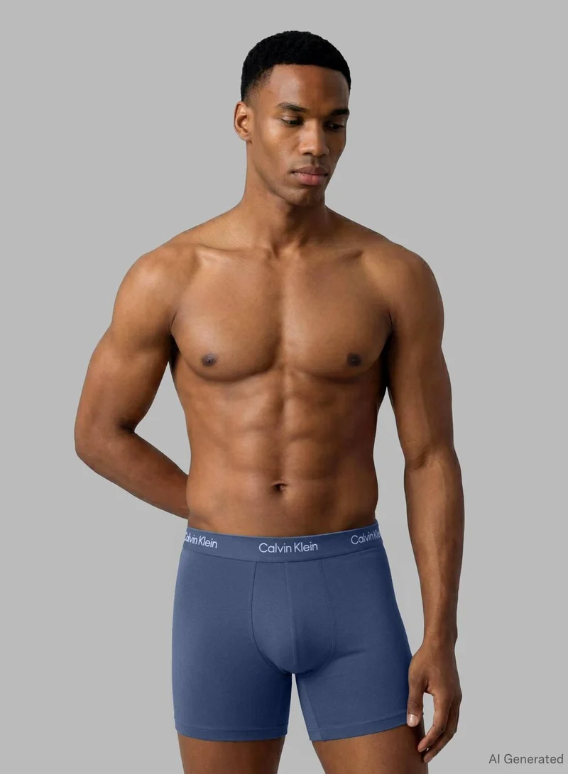 CALVIN KLEIN DRIFTWOOD/ MOONLIGHT BLUE/ FANFARE 3 Pack Boxer Briefs - Cotton Stretch for Men | Best Price UAE