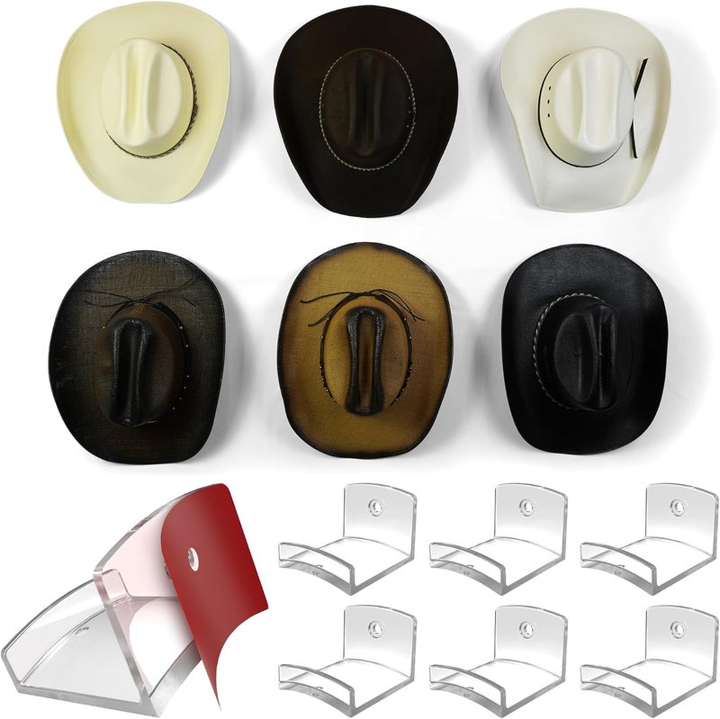 Modern JP Adhesive Hat Hooks for Wall (6-Pack) - Cowboy Hat Rack, Wide Brim Hat Organizer, Strong Hold Hat Hangers for Wall - Clear - Image 2