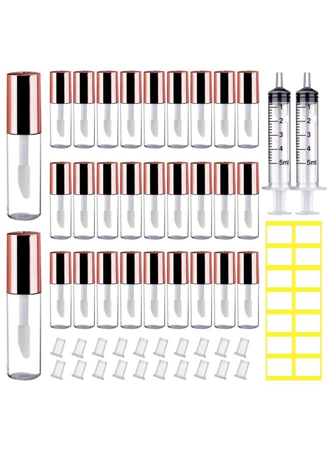 AMORIX 50PCS Mini Lip Gloss Tubes with Wand 1.2ml Empty Lip Gloss Containers Refillable Travel Lip Balm Bottles for Samples with 5ml Syringes DIY Lip Gloss Base + Tag Labels (Rose Gold) - Image 1