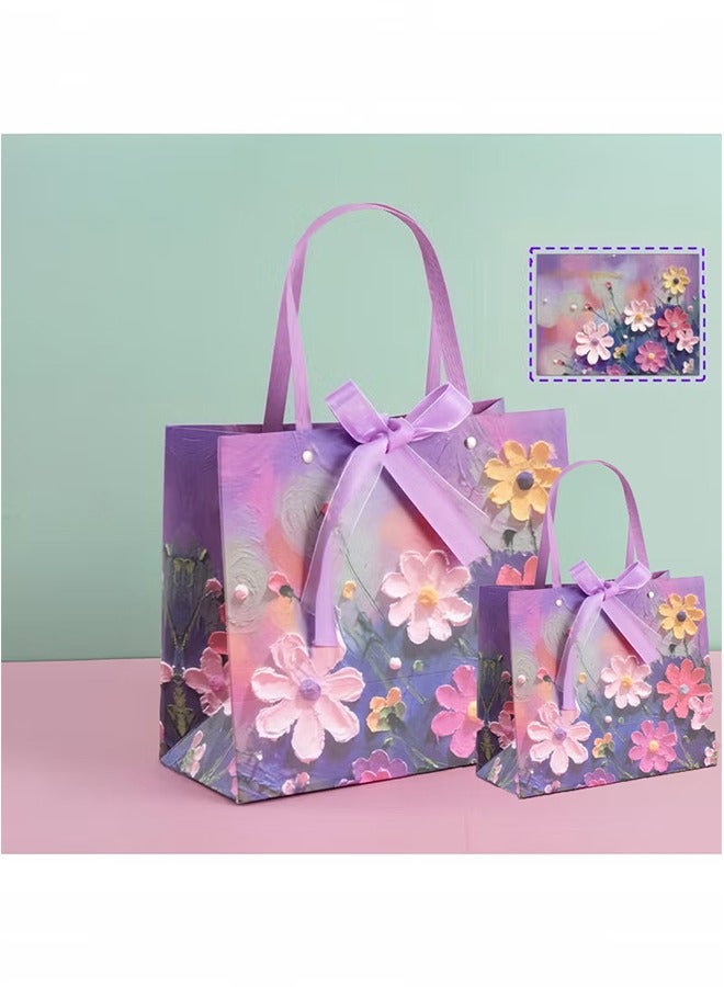 Generic Color Gift Bag with Handle, Oil Painting Gift Paper Bags Medium Size Small Gift Bags Birthday Craft Paper Gift Bags for Presents,Birthdays, Mother's Day,Weddings, Party（15*8*13cm+25*12*22cm）  - Image 1