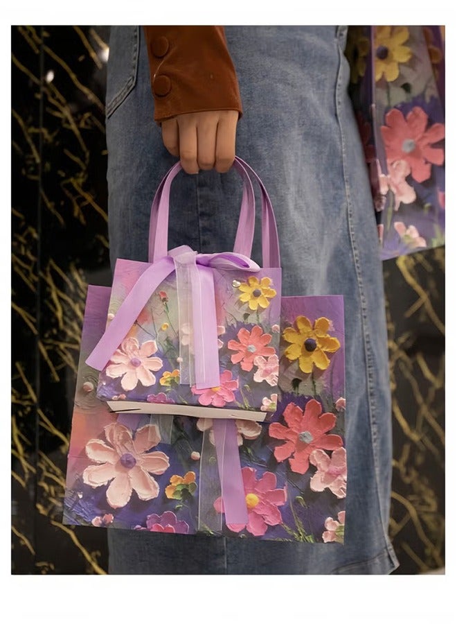 Generic Color Gift Bag with Handle, Oil Painting Gift Paper Bags Medium Size Small Gift Bags Birthday Craft Paper Gift Bags for Presents,Birthdays, Mother's Day,Weddings, Party（15*8*13cm+25*12*22cm）  - Image 2