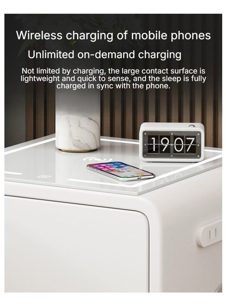 AWD Smart Bedside Table with Integrated Safe, Wireless Charging, Bluetooth Speaker, LED Light, White Multifunctional Nightstand.  - Image 4