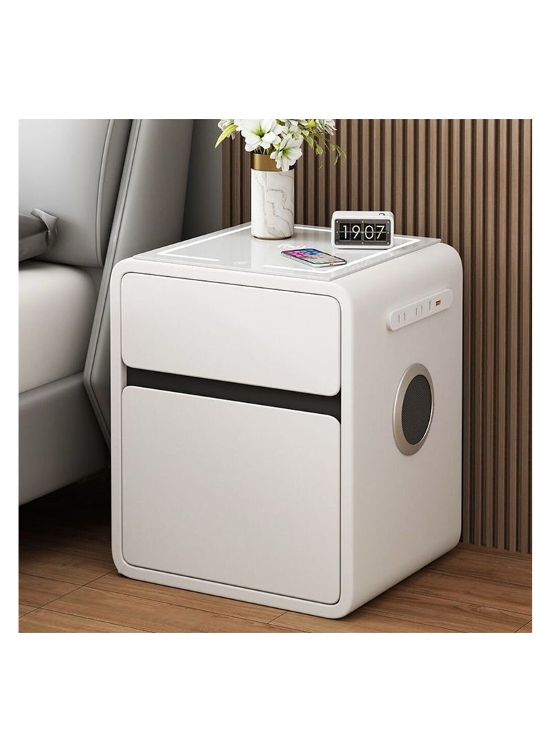 AWD Smart Bedside Table with Integrated Safe, Wireless Charging, Bluetooth Speaker, LED Light, White Multifunctional Nightstand.  - Image 1