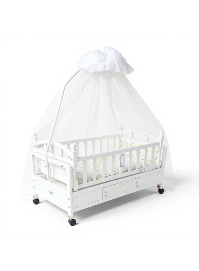 Baby Bed White – Wooden Crib with Safety Rails & Comfortable Design for Newborns and Toddlers - Image 1
