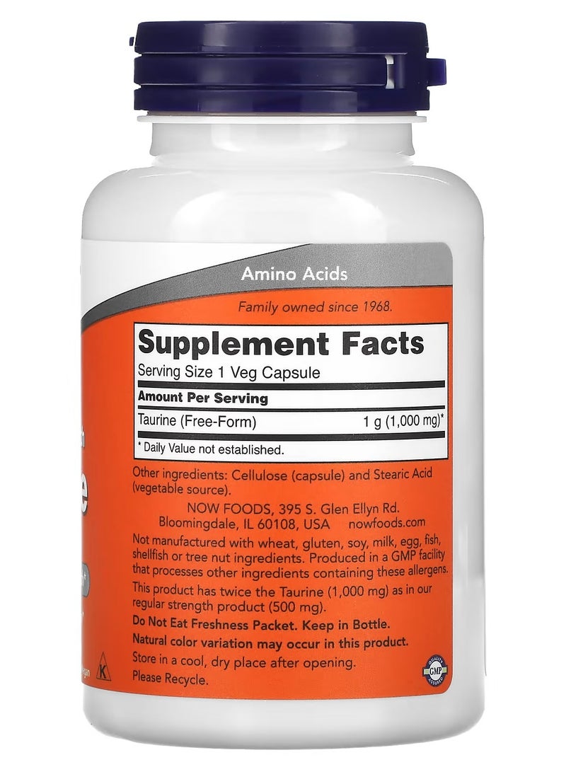 now Taurine Double Strength 1,000 mg, 100 Veg Capsules - Image 2