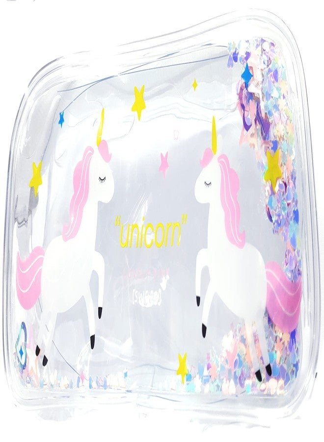 ShopNGift Big Beautiful Transparent Unicorn Flamingo Water Glitter Pouch for Pen Pencil case Transparent Make-up, Cosmetic, Stationery(1 Piece Random Color) - Image 2