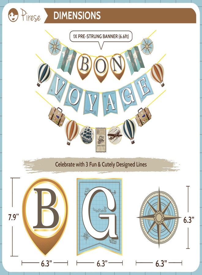 Pirese Bon Voyage Party Decorations - Bon Voyage Banner, Travel-Themed Birthday Decor, Farewell & Going Away Party Supplies - Image 3