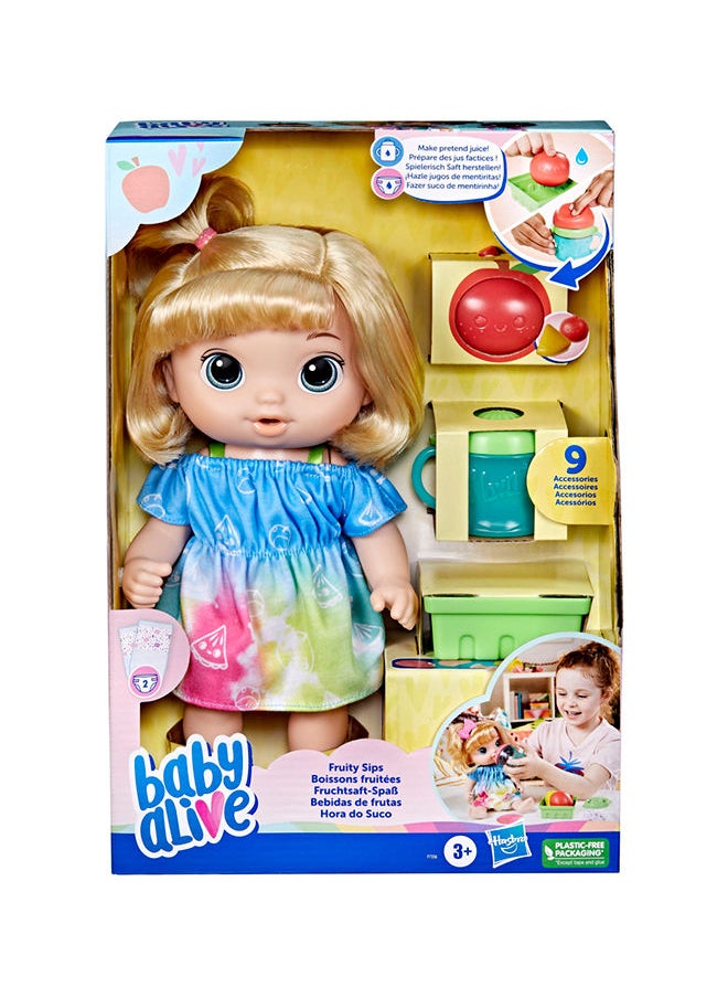Baby Alive Baby Alive Fruity Sips Doll Apple Toys For 3 Year Old Girls 12-Inch Baby Doll Set Drinks & Wets Pretend Juicer Kids 3 And Up Blonde Hair  - Image 2