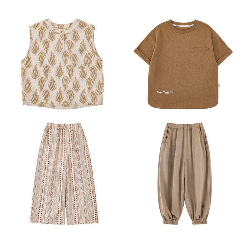 Boys Summer T-Shirt Set Leaf Print Vest Ethnic Pants - Image 5
