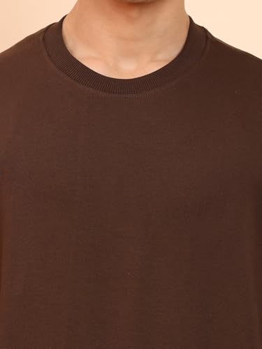 ENCIGER Men's Oversized T-Shirt 100% Cotton Plain Solid Casual Tee (Brown, M) - Image 2
