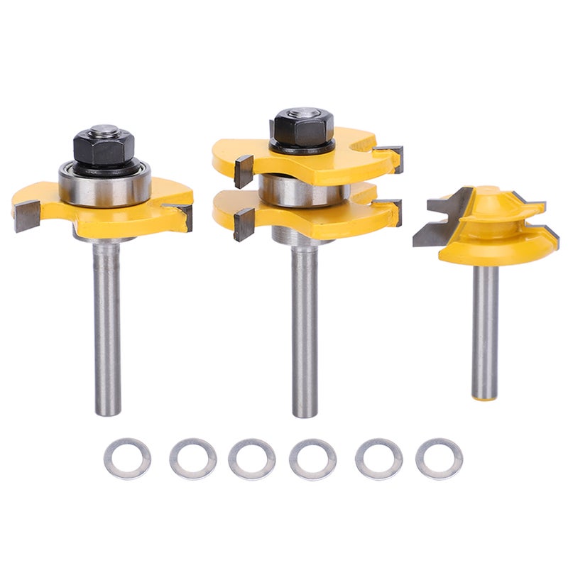 3Pcs Stile Router Bit Set 45° Router Bit 3 Teeth TShaped 1/4 Shank Woodworking Cutter Tool - Image 1