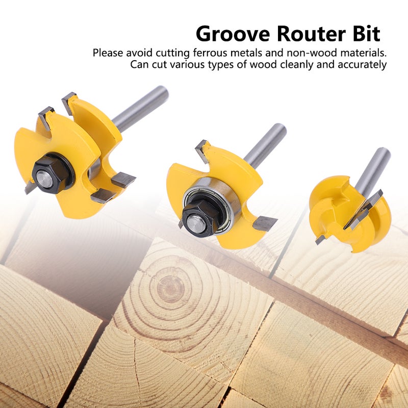 3Pcs Stile Router Bit Set 45° Router Bit 3 Teeth TShaped 1/4 Shank Woodworking Cutter Tool - Image 2