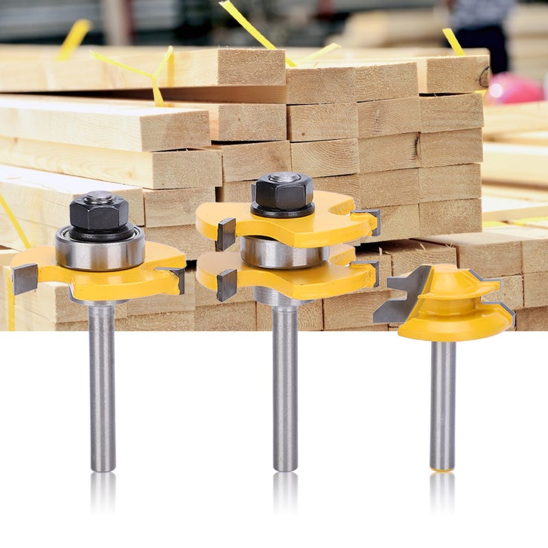 3Pcs Stile Router Bit Set 45° Router Bit 3 Teeth TShaped 1/4 Shank Woodworking Cutter Tool - Image 5