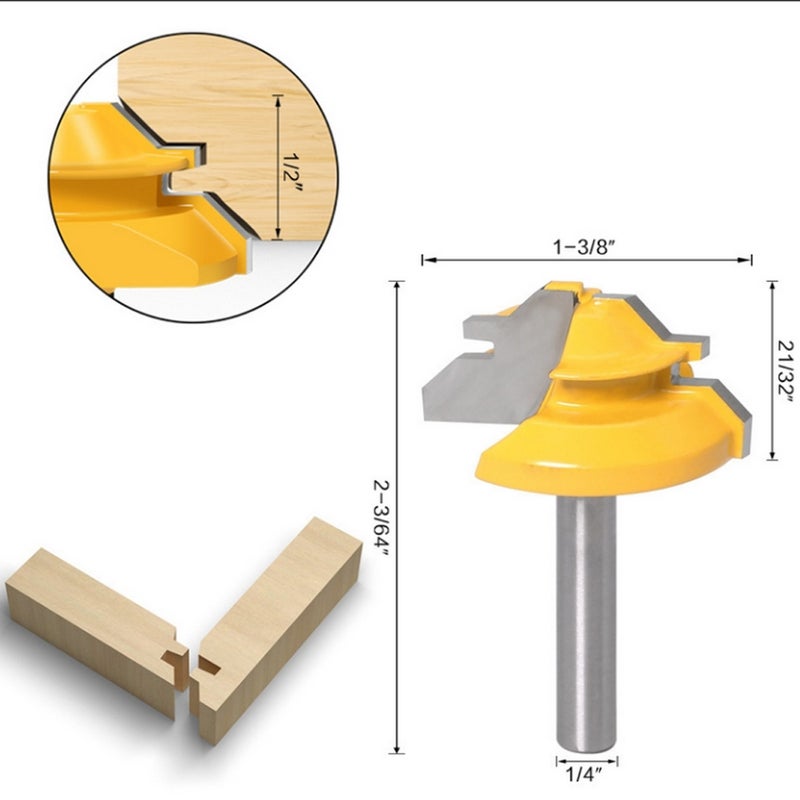 3Pcs Stile Router Bit Set 45° Router Bit 3 Teeth TShaped 1/4 Shank Woodworking Cutter Tool - Image 4
