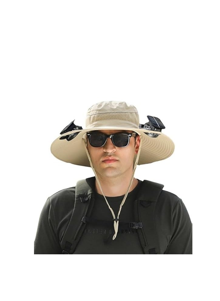 Generic Solar Fan Cap Wide brimmed Outdoor Wide brimmed Solar Fan Cap with 2 Solar Fan Fishing Hats - Detachable and USB Charging Fan  - Image 1