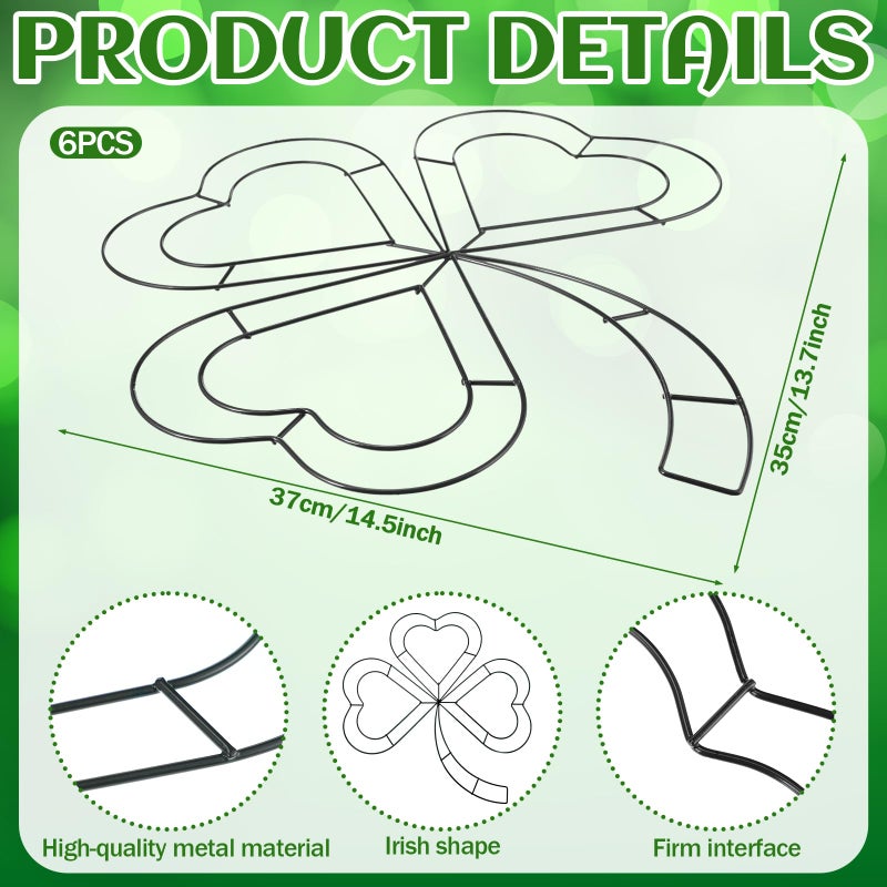 Memorywuu St. Patrick's Day Decorations 6 Pcs Shamrock Wire Wreath Form St. Patrick's Day Metal Wreath Hanging Decorations for Irish Front Door Home Indoor Outdoor Farmhouse Porch Decor - Image 3