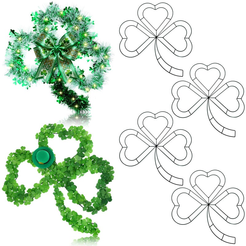 Memorywuu St. Patrick's Day Decorations 6 Pcs Shamrock Wire Wreath Form St. Patrick's Day Metal Wreath Hanging Decorations for Irish Front Door Home Indoor Outdoor Farmhouse Porch Decor - Image 1