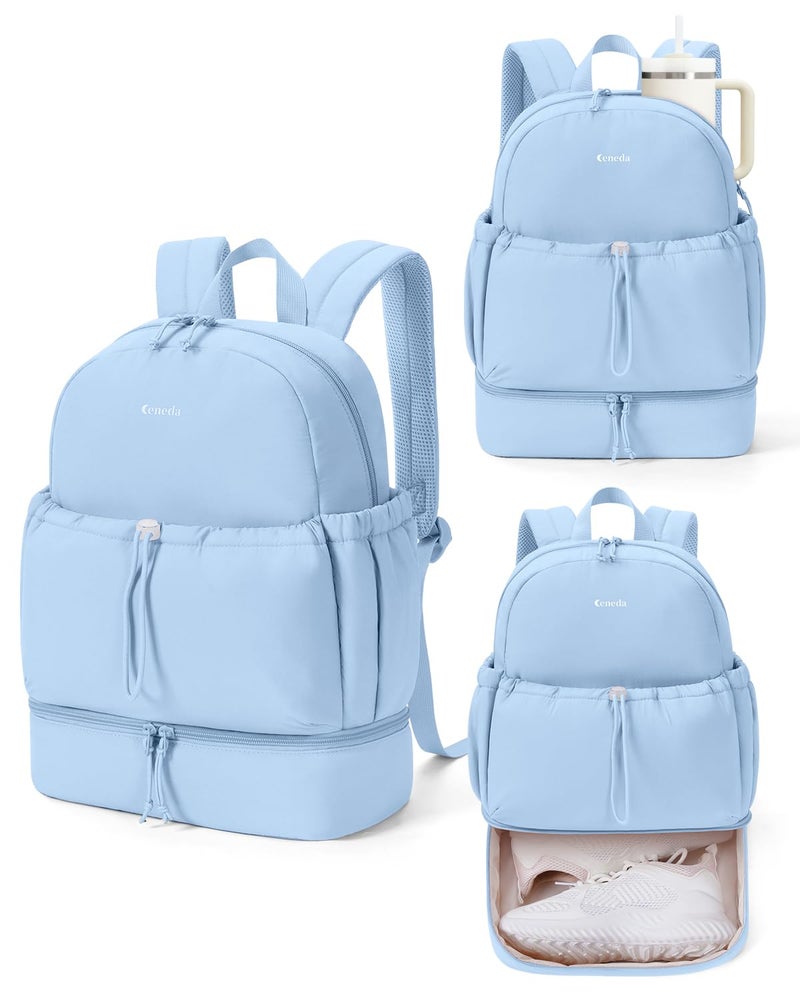 Ceneda Gym Backpack for Women, Lightweight Puffer Backpack with Shoe Compartment, Wet Pocket & Cup Holder, Cute Daypack for Fitness, Daily Use & Travel (Light Blue) - Image 1