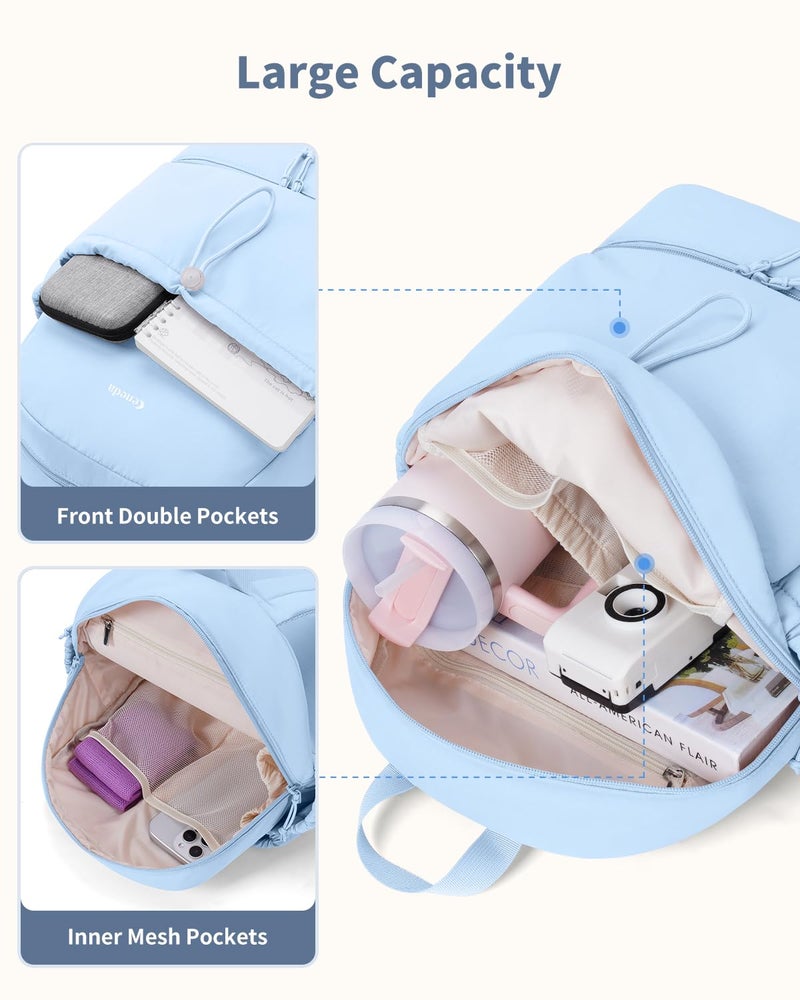Ceneda Gym Backpack for Women, Lightweight Puffer Backpack with Shoe Compartment, Wet Pocket & Cup Holder, Cute Daypack for Fitness, Daily Use & Travel (Light Blue) - Image 2