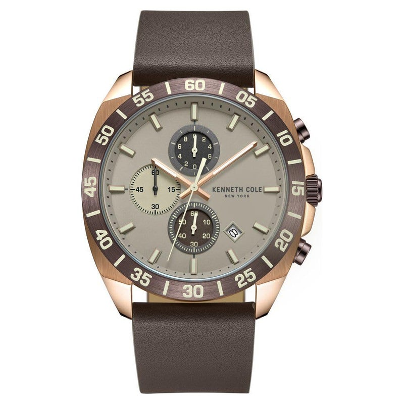 Kenneth Cole Quartz Chronograph with Date Grey Dial Brown Leather Strap Watch for Men - KCWGC0016102MN - Image 2