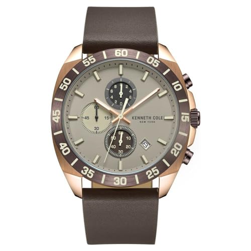 Kenneth Cole Quartz Chronograph with Date Grey Dial Brown Leather Strap Watch for Men - KCWGC0016102MN - Image 1
