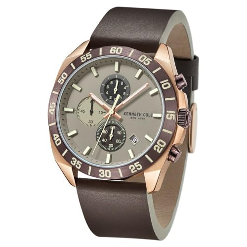 Kenneth Cole Quartz Chronograph with Date Grey Dial Brown Leather Strap Watch for Men - KCWGC0016102MN - Image 3
