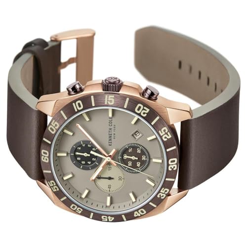 Kenneth Cole Quartz Chronograph with Date Grey Dial Brown Leather Strap Watch for Men - KCWGC0016102MN - Image 4