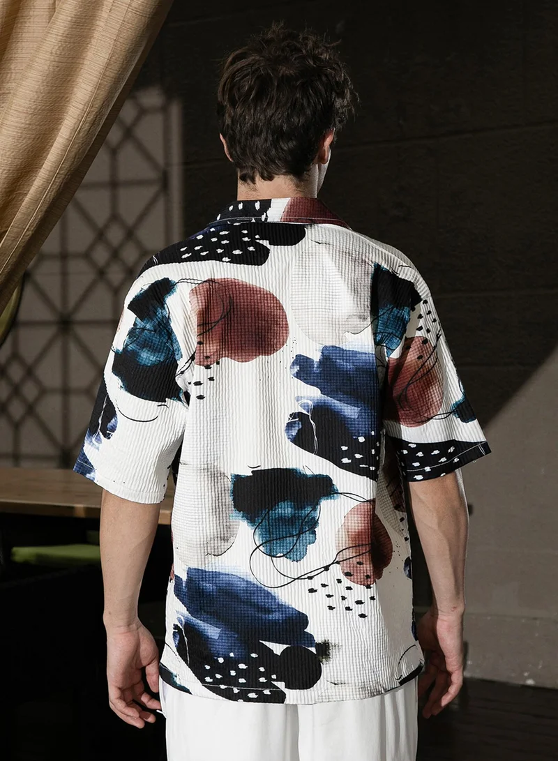 CAHOOT  Men's Daisy White Abstract Blob Oversized Shirt for Men | Best Price UAE