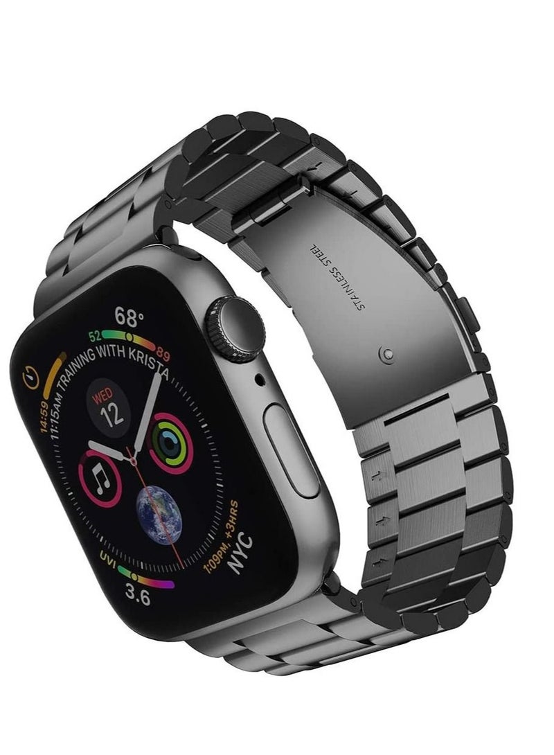 Captaintech Watch Strap for Apple Watch 45mm 44mm 42mm, Compatible with iwatch Strap Series 7/6/SE/5/4/3/2/1, Stainless Steel Replacement Sport Band Metal Adjustable Wristband Belt, Black - Image 1