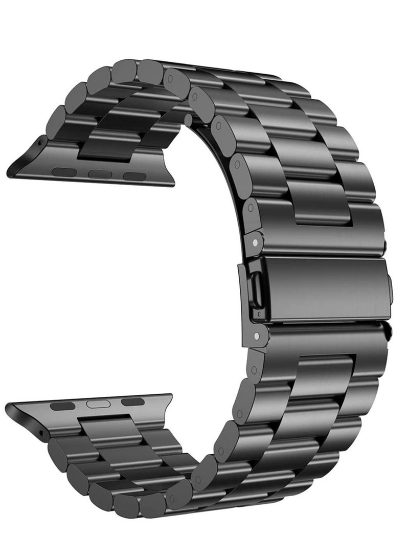 Captaintech Watch Strap for Apple Watch 45mm 44mm 42mm, Compatible with iwatch Strap Series 7/6/SE/5/4/3/2/1, Stainless Steel Replacement Sport Band Metal Adjustable Wristband Belt, Black - Image 2