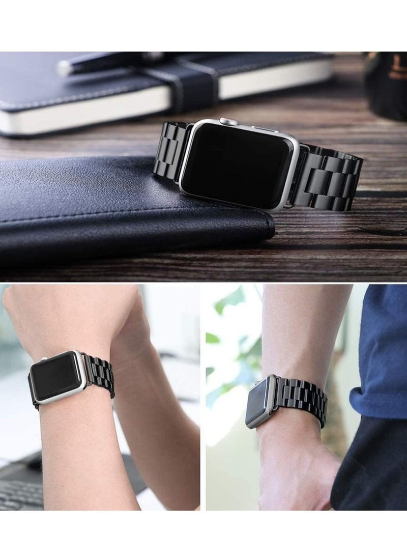 Captaintech Watch Strap for Apple Watch 45mm 44mm 42mm, Compatible with iwatch Strap Series 7/6/SE/5/4/3/2/1, Stainless Steel Replacement Sport Band Metal Adjustable Wristband Belt, Black - Image 4