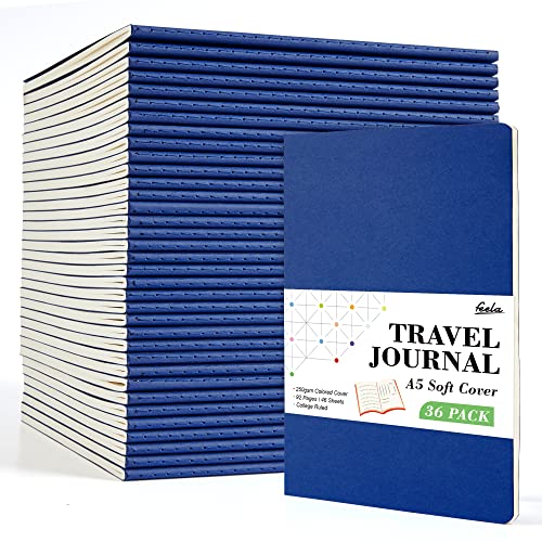 feela 36 Pack Soft Cover Journal Bulk, Lined Blank Travel Journal for Women Men Writing, Notebooks College Ruled for Work, Note Taking Notebook School Business Supplies, 8.2” x 5.5”, A5, Navy - Image 1