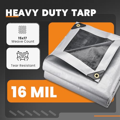 Keten Tarps Heavy Duty Waterproof 10X12 Feet, Extra Thick 16 Mil, Tear & Fade Resistant, UV Blocking, Outdoor Tarp with Reinforced Grommets for Roof, Camping, Patio, Pool, Boat(Silver/Black) - Image 2