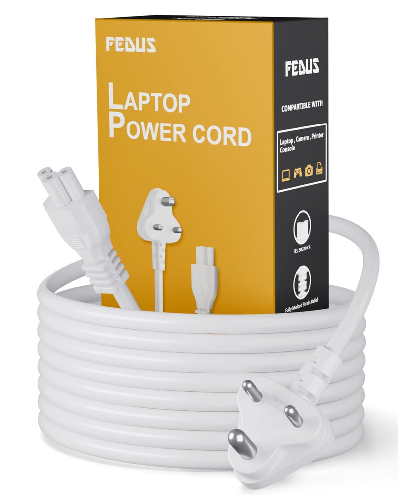 FEDUS White Laptop Adapter Power Cable 1 Year Warranty, 1.8 Meter Laptop Charging Power Cord Wire for Lap top, Lapto p Power Cable for All L aptop Charger - Image 1