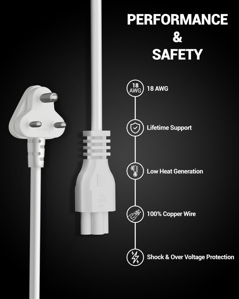 FEDUS White Laptop Adapter Power Cable 1 Year Warranty, 1.8 Meter Laptop Charging Power Cord Wire for Lap top, Lapto p Power Cable for All L aptop Charger - Image 5
