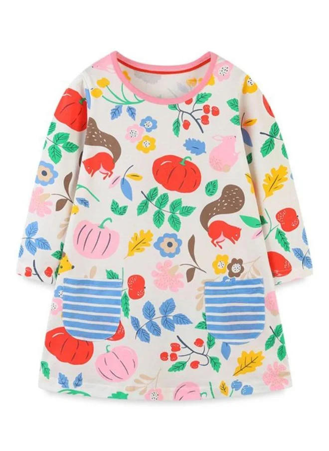 YUNIQEE Multicolour A-Line Crew Neck Printed Dress